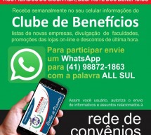 Aos Associados Sicontiba – Receba no seu celular informações do clube de benefícios All Sul cartão de descontos