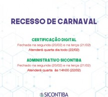 Recesso de Carnaval – O Sicontiba e a Certificação Digital retomarão as atividades na quarta dia 22 de fevereiro