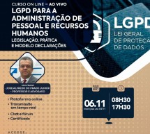 Curso on-line 06 de novembro AO VIVO: LGPD PARA A ADMINISTRAÇÃO DE PESSOAL E RECURSOS HUMANOS