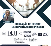 Curso on-line 14 de novembro AO VIVO: FORMAÇÃO DE GESTOR DE DEPARTAMENTO PESSOAL